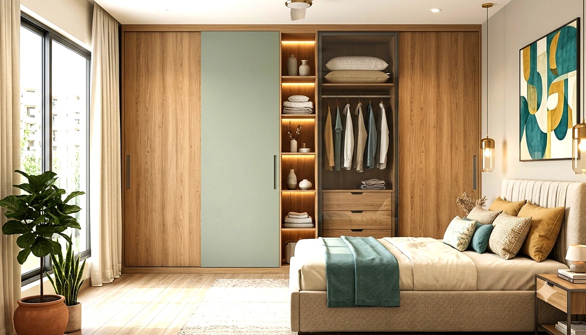 Modern modular wardrobe in a 2BHK bedroom in Navi Mumbai