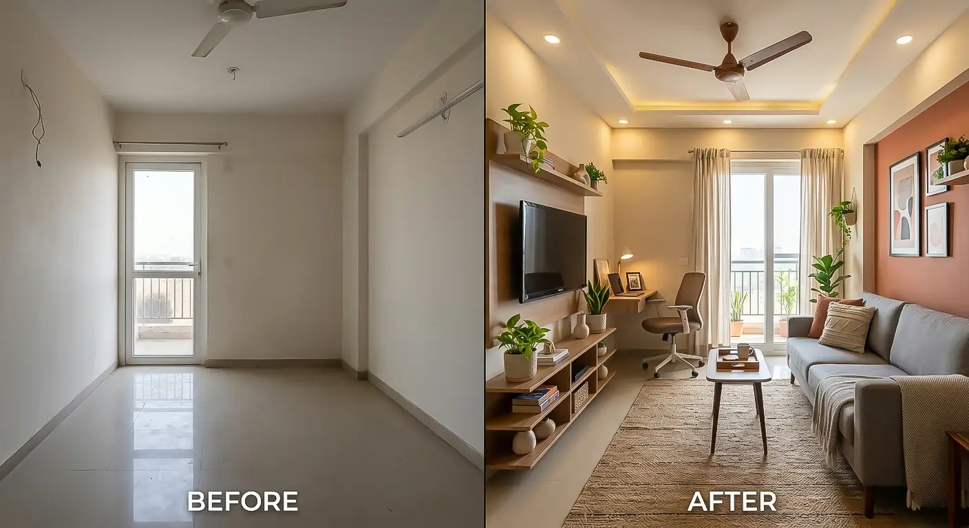 Custom interior design detailing for modern homes Custom interior design detailing for living room and wardrobe in Navi Mumbai apartment