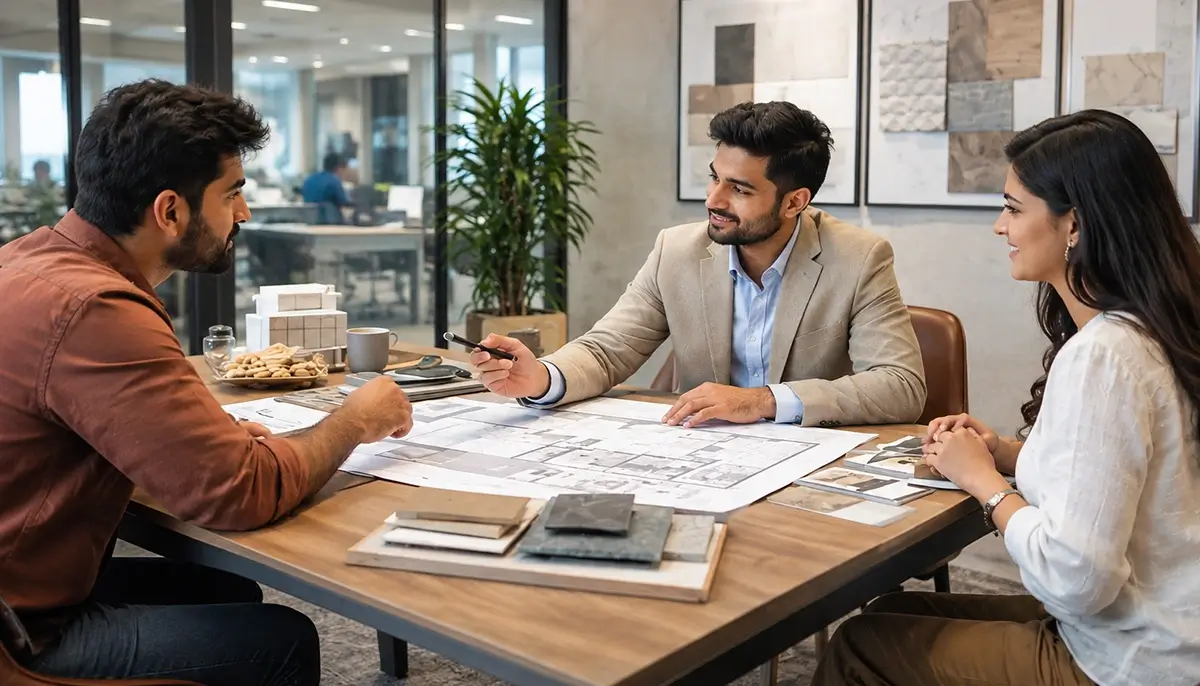 Interior designer discussing a home renovation quotation with a homeowner