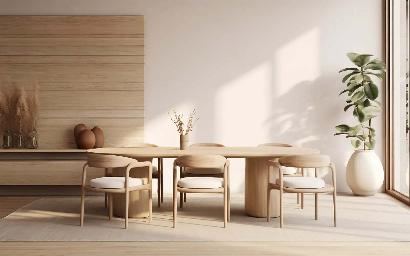 Japandi Interior Style for Calm, Modern Living Light wood furniture and soft neutral tones creating a serene Japandi space