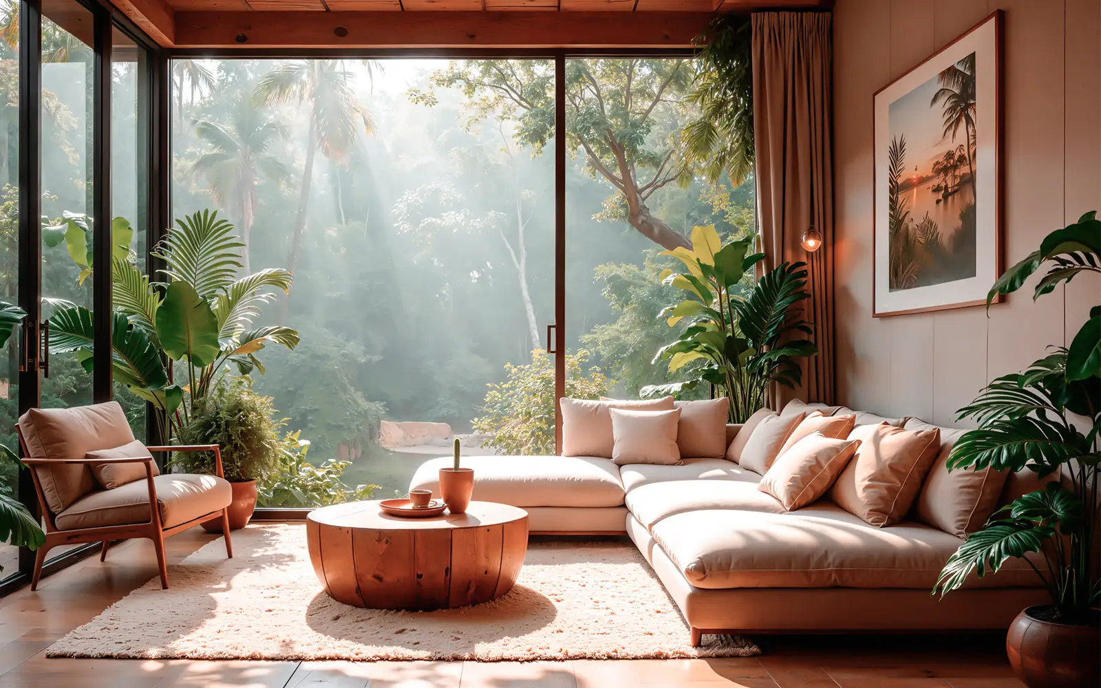 Earthy & Organic Interior Design Elements Cane furniture, stone textures and terracotta accents bring nature indoors