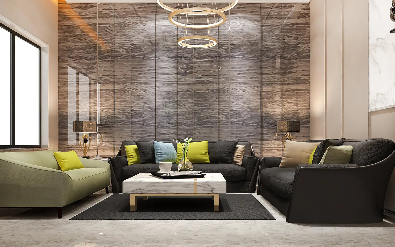 Textured Wall Designs for Modern Homes Lime-wash textures and fluted panels adding depth to compact rooms